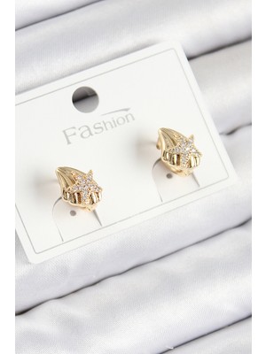 Pirinç Zirkon Taşlı Yıldız Model Gold Renk Çocuk Küpe
