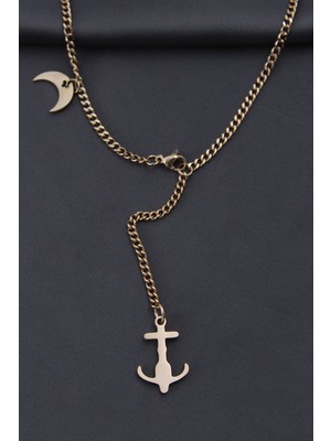 Çelik Rose Renk Çapa Tasarımlı Kadın Kolye