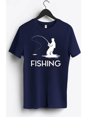 MGAX Balıkçı Fishing Man Baskılı Regular Sıfır Yaka %100 Pamuk Unisex Penye T-Shirt