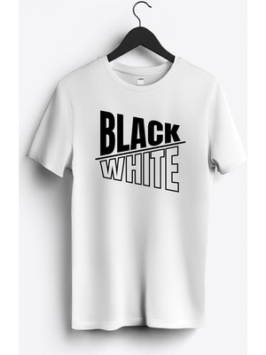 MGAX Black White Baskılı Regular Sıfır Yaka %100 Pamuk Unisex Penye T-Shirt