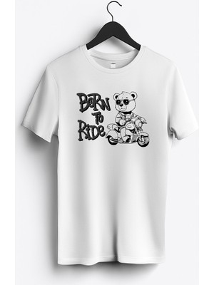 MGAX Motosiklet Born To Ride Baskılı Regular Sıfır Yaka %100 Pamuk Unisex Penye T-Shirt