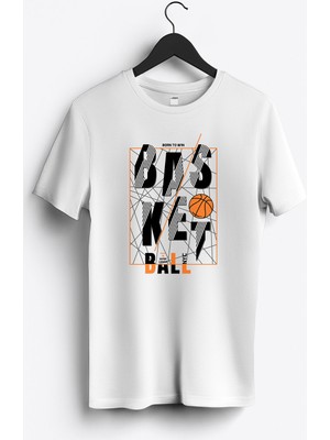 MGAX Basketbol Born To Win Basketball Baskılı Regular Sıfır Yaka %100 Pamuk Unisex Penye T-Shirt
