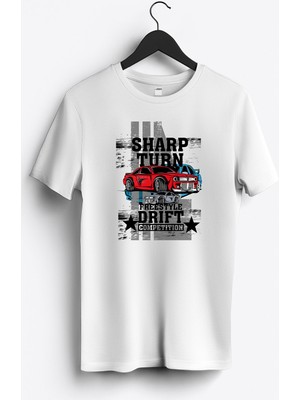 MGAX Araba Serbest Stil Drift Baskılı Regular Sıfır Yaka %100 Pamuk Unisex Penye T-Shirt
