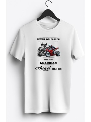 MGAX Motosiklet Koruyucu Meleği Baskılı Regular Sıfır Yaka %100 Pamuk Unisex Penye T-Shirt