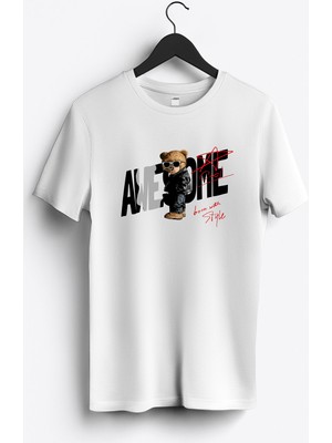 MGAX Awesome Teddy Bear Baskılı Regular Sıfır Yaka %100 Pamuk Unisex Penye T-Shirt