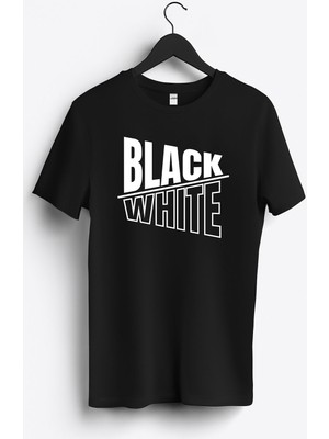 MGAX Black White Baskılı Regular Sıfır Yaka %100 Pamuk Unisex Penye T-Shirt