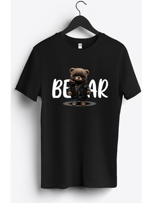 MGAX Sevimli Ayı Dark Bear Baskılı Regular Sıfır Yaka %100 Pamuk Unisex Penye T-Shirt