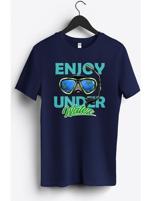 MGAX Dalgıç Enjoy Under Water Baskılı Regular Sıfır Yaka %100 Pamuk Unisex Penye T-Shirt