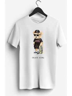 MGAX Sevimli Ayı Skate King Baskılı Regular Sıfır Yaka %100 Pamuk Unisex Penye T-Shirt