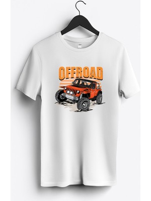 MGAX Off Road Jeep Baskılı Regular Sıfır Yaka %100 Pamuk Unisex Penye T-Shirt