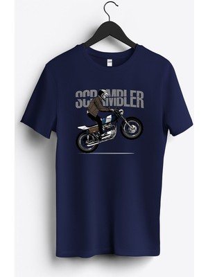 MGAX Motosiklet Scrambler Skull Baskılı Regular Sıfır Yaka %100 Pamuk Unisex Penye T-Shirt