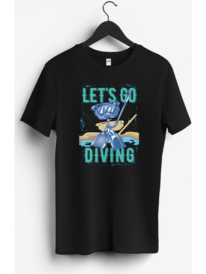 MGAX Dalgıç Let's Go Diving Baskılı Regular Sıfır Yaka %100 Pamuk Unisex Penye T-Shirt