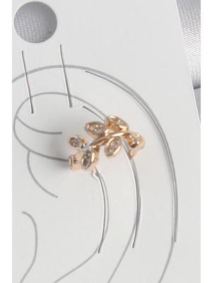 Pirinç Gold Renk Zirkon Taşlı Yaprak Model Kadın Kıkırdak Küpe