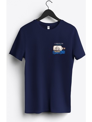 MGAX Denizci Şişedeki Yelkenli Arma Baskılı Regular Sıfır Yaka %100 Pamuk Unisex Penye T-Shirt