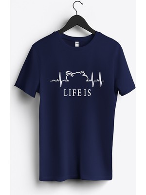 MGAX Motosiklet Life Is Baskılı Regular Sıfır Yaka %100 Pamuk Unisex Penye T-Shirt