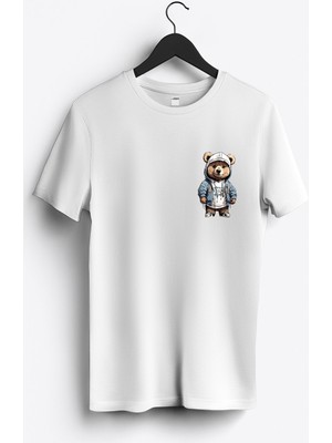 MGAX Sevimli Ayı Bear Arma Baskılı Regular Sıfır Yaka %100 Pamuk Unisex Penye T-Shirt