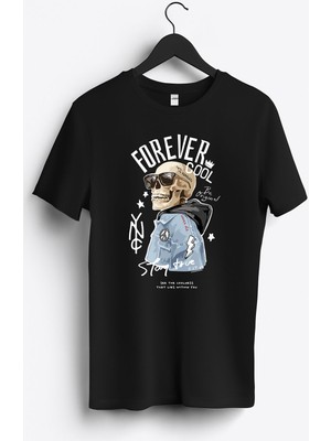 MGAX Skull Forever Cool Baskılı Regular Sıfır Yaka %100 Pamuk Unisex Penye T-Shirt