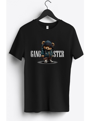 MGAX Sevimli Ayı Gangster Bear Baskılı Regular Sıfır Yaka %100 Pamuk Unisex Penye T-Shirt