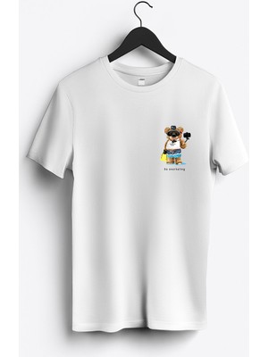 MGAX Sevimli Ayı Dalgıç Şnorkelle Dalmaya Arma Baskılı Regular Sıfır Yaka %100 Pamuk Unisex Penye T-Shirt