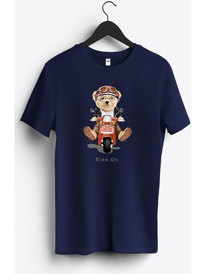 MGAX Sevimli Ayı Scooter Ride On Baskılı Regular Sıfır Yaka %100 Pamuk Unisex Penye T-Shirt