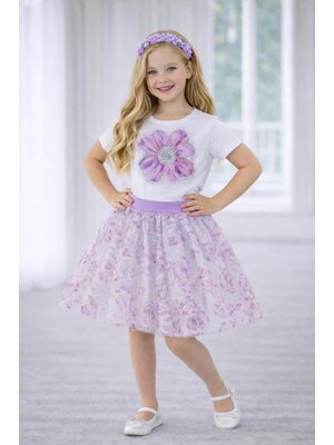 Dıgıl Kids Kız Çocuk Çiçek Desenli T-Shirt Etek Takım