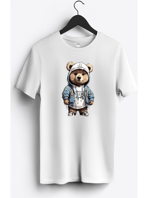 MGAX Sevimli Ayı Bear Baskılı Regular Sıfır Yaka %100 Pamuk Unisex Penye T-Shirt