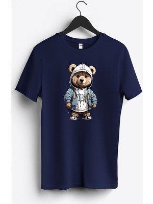 MGAX Sevimli Ayı Bear Baskılı Regular Sıfır Yaka %100 Pamuk Unisex Penye T-Shirt