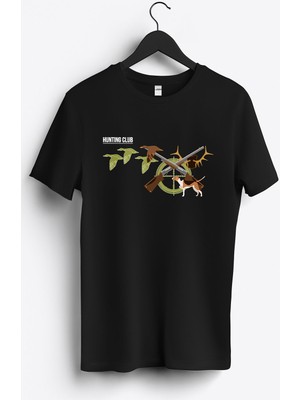 MGAX Hunting Club Baskılı Regular Sıfır Yaka %100 Pamuk Unisex Penye T-Shirt