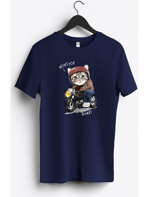 MGAX Motosiklet Non Stop Engine Roar Baskılı Regular Sıfır Yaka %100 Pamuk Unisex Penye T-Shirt