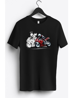 MGAX Motosiklet Koruyucu Meleğin Baskılı Regular Sıfır Yaka %100 Pamuk Unisex Penye T-Shirt