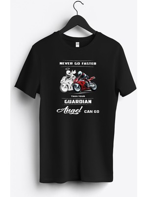 MGAX Motosiklet Koruyucu Meleği Baskılı Regular Sıfır Yaka %100 Pamuk Unisex Penye T-Shirt