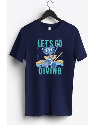 MGAX Dalgıç Let's Go Diving Baskılı Regular Sıfır Yaka %100 Pamuk Unisex Penye T-Shirt