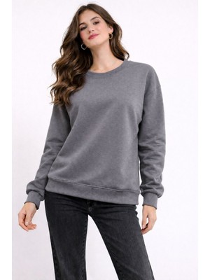 CGA Kadın Sweatshirt Basic Bisiklet Yaka Basic Sweatshirt