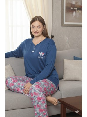 Asel Büyük Beden Likralı Penye Pijama Takımı