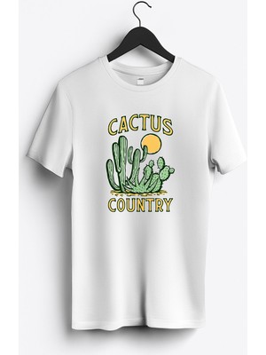 MGAX Cactüs Country Baskılı Regular Sıfır Yaka %100 Pamuk Unisex Penye T-Shirt