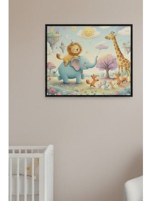 Safir Design Sevimli Hayvanlar Alemi Çerçeveli Çocuk Odası Tablosu