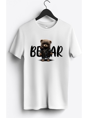 MGAX Sevimli Ayı Dark Bear Baskılı Regular Sıfır Yaka %100 Pamuk Unisex Penye T-Shirt