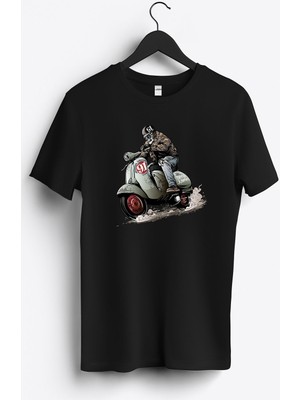 MGAX Motosiklet Scooter Rider Skull Baskılı Regular Sıfır Yaka %100 Pamuk Unisex Penye T-Shirt