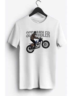 MGAX Motosiklet Scrambler Skull Baskılı Regular Sıfır Yaka %100 Pamuk Unisex Penye T-Shirt