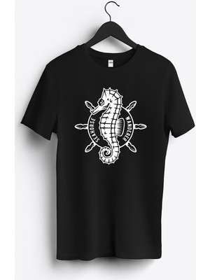 MGAX Deniz Atı Baskılı Regular Sıfır Yaka %100 Pamuk Unisex Penye T-Shirt