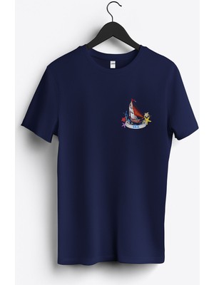 MGAX Denizci Yelkenli Gemi Arma Baskılı Regular Sıfır Yaka %100 Pamuk Unisex Penye T-Shirt