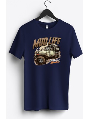 MGAX Off Road Mud Life Baskılı Regular Sıfır Yaka %100 Pamuk Unisex Penye T-Shirt