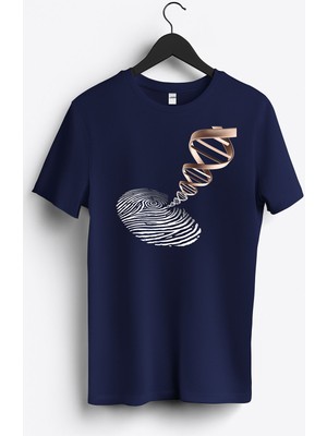 MGAX Biyoloji Parmak Izi Dna Baskılı Regular Sıfır Yaka %100 Pamuk Unisex Penye T-Shirt