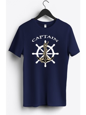 MGAX Denizci Captain Baskılı Regular Sıfır Yaka %100 Pamuk Unisex Penye T-Shirt