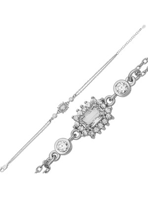 Bazarhane Gümüş Zirkon Taşlı Dikdörtgen Kadın Bileklik