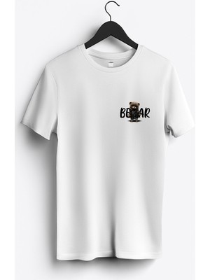 MGAX Sevimli Ayı Dark Bear Arma Baskılı Regular Sıfır Yaka %100 Pamuk Unisex Penye T-Shirt