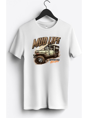 MGAX Off Road Mud Life Baskılı Regular Sıfır Yaka %100 Pamuk Unisex Penye T-Shirt