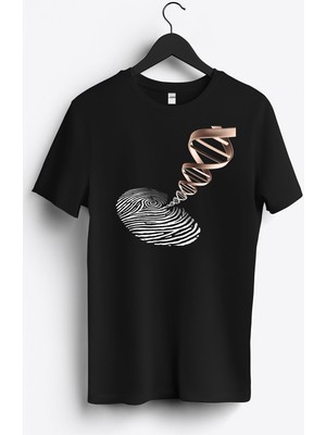 MGAX Biyoloji Parmak Izi Dna Baskılı Regular Sıfır Yaka %100 Pamuk Unisex Penye T-Shirt