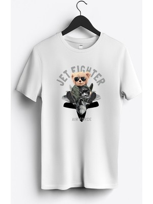 MGAX Pilot Jet Fighter Baskılı Regular Sıfır Yaka %100 Pamuk Unisex Penye T-Shirt