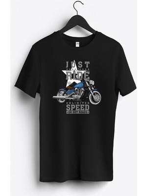 MGAX Motosiklet Serin Sürüşün Tadını Çıkar Baskılı Regular Sıfır Yaka %100 Pamuk Unisex Penye T-Shirt